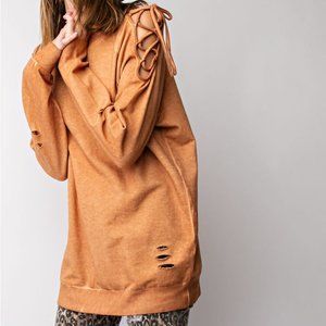 NWT Easel Distressed Ginger Sweatshirt with tie shoulders
